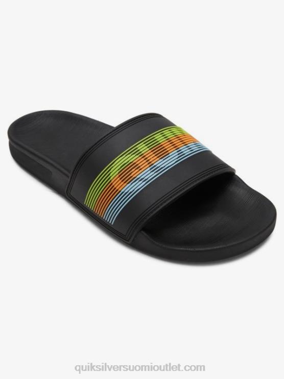 Quiksilver D6JJ693 miehet musta/oranssi/sininen rivi sanamerkki liukusäädin sandaalit