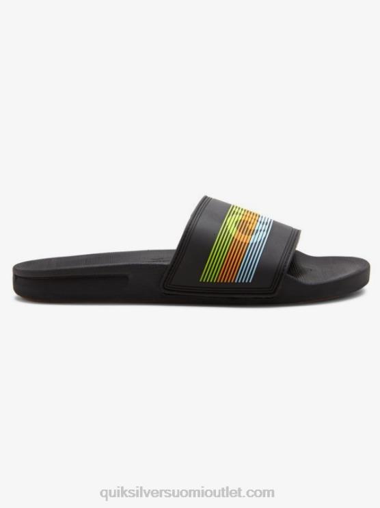 Quiksilver D6JJ693 miehet musta/oranssi/sininen rivi sanamerkki liukusäädin sandaalit