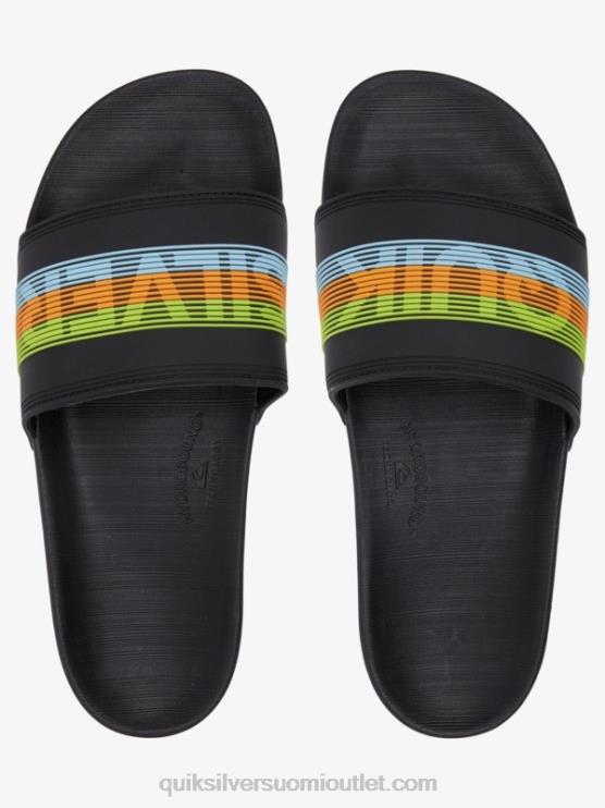 Quiksilver D6JJ693 miehet musta/oranssi/sininen rivi sanamerkki liukusäädin sandaalit