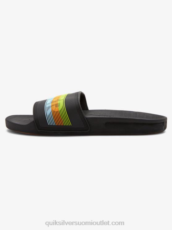 Quiksilver D6JJ693 miehet musta/oranssi/sininen rivi sanamerkki liukusäädin sandaalit
