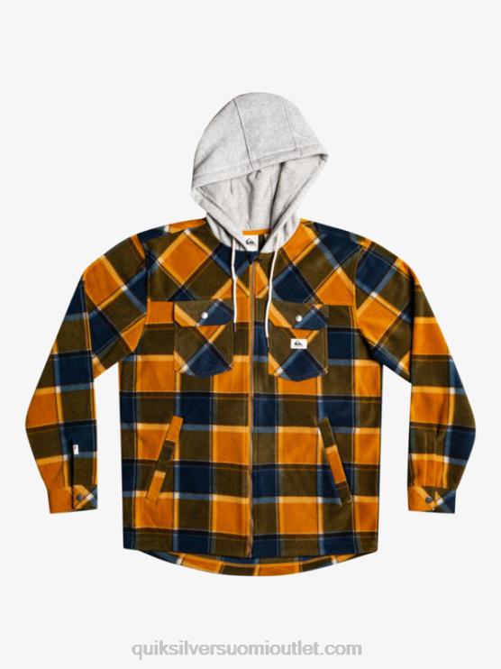 Quiksilver D6JJ1474 miehet buck ruskea flanelli ruudullinen super swell hupullinen fleece vetoketjullinen takki