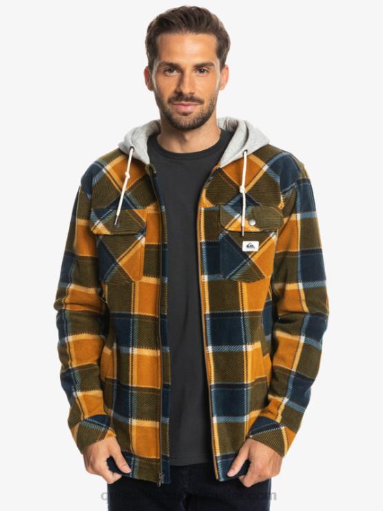 Quiksilver D6JJ1474 miehet buck ruskea flanelli ruudullinen super swell hupullinen fleece vetoketjullinen takki