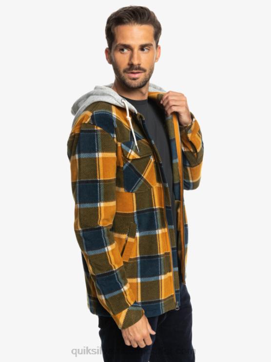 Quiksilver D6JJ1474 miehet buck ruskea flanelli ruudullinen super swell hupullinen fleece vetoketjullinen takki