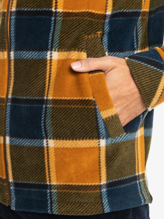 Quiksilver D6JJ1474 miehet buck ruskea flanelli ruudullinen super swell hupullinen fleece vetoketjullinen takki