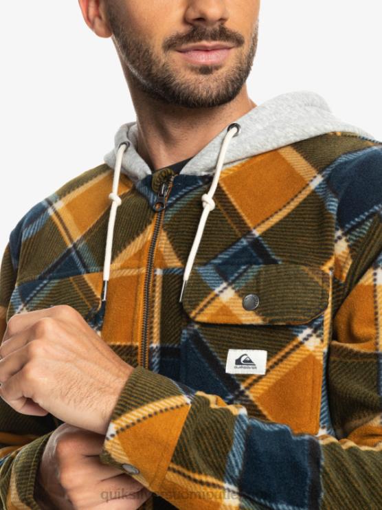 Quiksilver D6JJ1474 miehet buck ruskea flanelli ruudullinen super swell hupullinen fleece vetoketjullinen takki