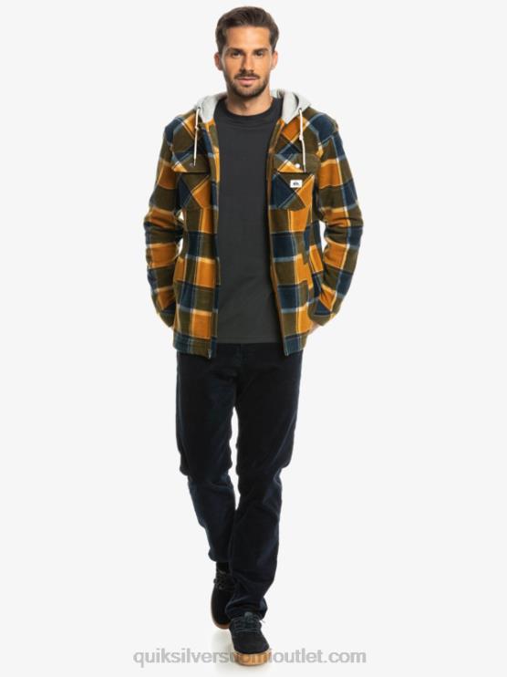 Quiksilver D6JJ1474 miehet buck ruskea flanelli ruudullinen super swell hupullinen fleece vetoketjullinen takki
