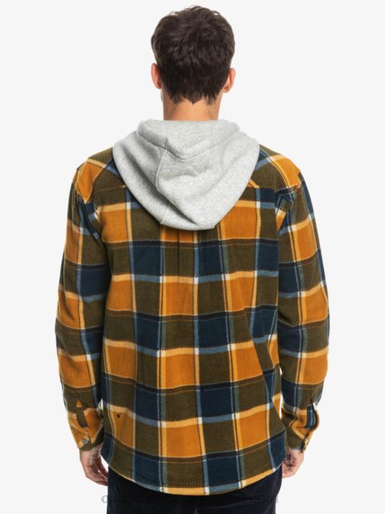 Quiksilver D6JJ1474 miehet buck ruskea flanelli ruudullinen super swell hupullinen fleece vetoketjullinen takki